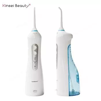 Портативный электрический ирригатор для полости рта Kinsei Beauty, 3 режима, перезаряжаемый ирригатор для полости рта, водная зубная нить, 4 насадки для струи воды, инструмент для ухода за зубами белый
