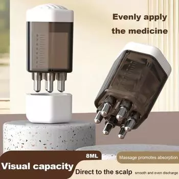 Портативный аппликатор для кожи головы, расческа для роста волос, средство для лечения волос и нанесения эфирных масел, съемная и моющаяся массажная щетка для кожи головы с 6 роликами чёрный