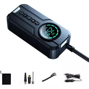 Портативный автомобильный насос для накачки шин, портативный надувной насос для велосипеда, мотоцикла, мини-автомобильный насос с цифровым дисплеем 18.5*8.5*5.5cm,Plug style чёрный