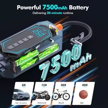 Портативный автомобильный насос для шин, мощный интеллектуальный цифровой насос для накачивания мотоциклетных велосипедных мячей, воздушный компрессор с кабелем постоянного тока 12 В