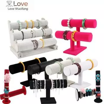 Портативный бархатный браслет, ожерелье, подставка для ювелирных изделий, держатель для часов, органайзер для ювелирных изделий, Т-образная стойка
