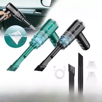 Портативный беспроводной автомобильный пылесос - мощный всасывающий ручной пылесборник plug-in model-single filter зелёный