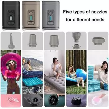 Портативный беспроводной воздушный насос с 5 насадками Перезаряжаемый надувной круг для плавания Поплавок надувной матрас Кровать Электрический насос-дефлятор Кемпинговый светильник коричневый