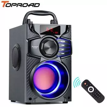 Портативный Bluetooth-динамик TOPROAD, мощный беспроводной стереофонический сабвуфер, тяжелые басовые вечерние колонки, поддержка FM-радио, TF, AUX, USB чёрный