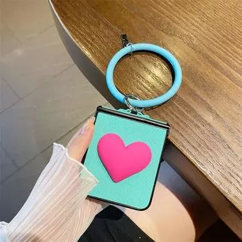 Портативный браслет с 3d милым сердечком для Samsung Galaxy Z Flip 4 3, защитный чехол на шарнирах, полная защита, задние чехлы For Galaxy Z Flip 4