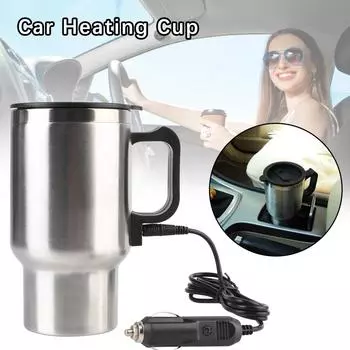 Портативный чайник для кемпинга, путешествий, воды, кофе, молока, термокружка для автомобиля, грузовика, 12 В, 450 мл, электрический подогрев, нержавеющая сталь, автомобильная подогреваемая кружка 450ml