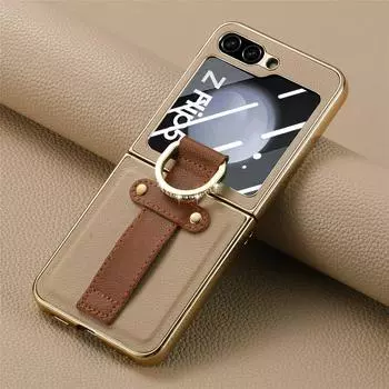 Портативный чехол-держатель с блестящим кольцом, чехол для Samsung Galaxy Z Flip 5 5G Flip4 Flip5 Flip 4, кожаная стеклянная пленка, защитные чехлы For Z Flip 5 чёрный