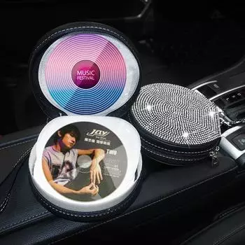 Портативный чехол для CD DVD Bling Crystal, емкость 20, сумка для хранения из ткани Оксфорд, круглый держатель с застежкой-молнией для дома, автомобиля, сумки для CD-дисков чёрный