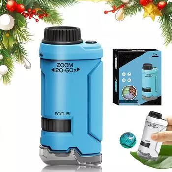 Портативный детский игрушечный микроскоп со светодиодной подсветкой, карманный микроскоп для научных экспериментов, образования и исследований One Size синий