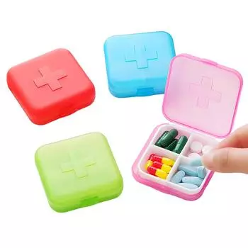 Портативный дорожный 4-сеточный ящик для хранения таблеток, контейнер, мини-органайзер для лекарств One size синий