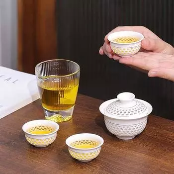 Портативный дорожный чайный сервиз Kung Fu, фарфоровая гайвань, чайные чашки, кружка для чайной церемонии, чайник, китайская керамическая чашка, посуда для питья