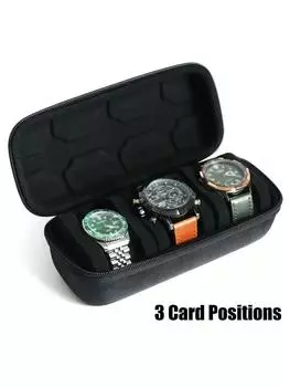 Портативный дорожный футляр для часов, футляр для мужских часов, черный, 3 отделения, дорожный футляр для часов, витринный футляр для хранения, дорожный футляр для мужчин и женщин
