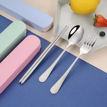 Портативный дорожный набор столовых приборов из нержавеющей стали Ложки Вилки Палочки для еды Наборы столовых приборов Кухонная посуда 2pcs/set розовый
