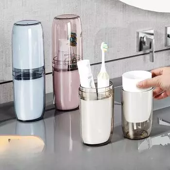 Портативный дорожный стаканчик для туалетных принадлежностей, стоматологический футляр, набор стаканчиков для ополаскивателя полости рта, портативный футляр для хранения зубных щеток, многофункциональный стаканчик для чистки зубов 4 cups синий