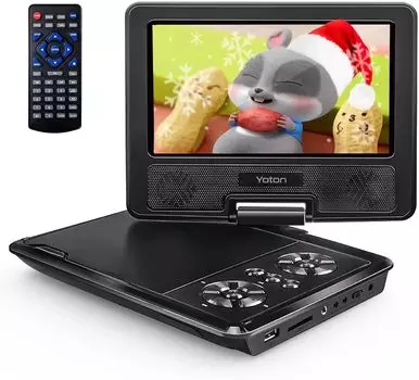 Портативный DVD-плеер YOTON оснащен вращающимся диском, подходящим для автомобилей, и может использоваться непрерывно для 4-6 наушников, совместимых с картой, не совместимой с 9,5-дюймовым дисплеем.