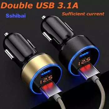 Портативный двойной USB светодиодный цифровой дисплей, быстрая зарядка, 5 В, 3,1 А, автомобильное зарядное устройство, адаптер для хобби, продукт 3.1A* синий