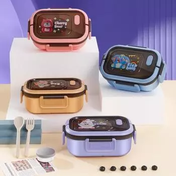 Портативный двухслойный ланч-бокс с отделениями для салата, фруктов и ручками для студентов, работников, микроволновых печей, коробок для бенто с вилкой и ложкой