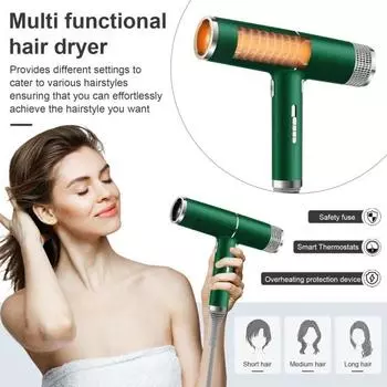 Портативный фен с 3 насадками, регулируемый, высокая скорость, быстрый EU серебряный