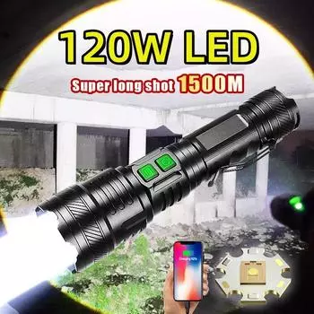 Портативный фонарик с высокой яркостью 90000 лм, мощный светодиодный фонарь 120 Вт, масштабируемая лампа, перезаряжаемый фонарик, водонепроницаемый фонарь A-Flashlight