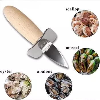 Портативный гребешок из нержавеющей стали для морепродуктов с деревянной ручкой Ножи для устриц Острый нож для открывания ракушек для морепродуктов Кухонные принадлежности