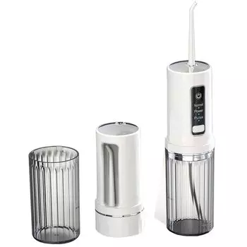 Портативный ирригатор Initio Mini Travel для глубокой чистки зубов и брекетов, выдвижной резервуар, 3 режима, 4 насадки IPX7 белый