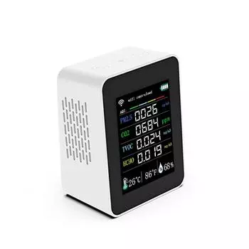 Портативный измеритель качества воздуха Tuya Wi-Fi 7in1 PM2,5 CO2 TVOC HCHO AQI тестер температуры и влажности чёрный
