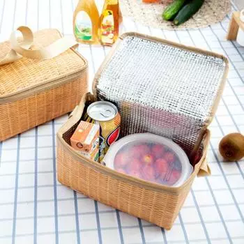 Портативный изолированный термохолодильник, сумка для обеда, имитация ротанга, коробка для пикника на открытом воздухе хаки