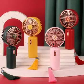 Портативный карманный вентилятор с кисточкой в китайском стиле, 2-скоростной светодиодный ночник, USB-аккумулятор, бесшумный портативный мини-вентилятор для лета, дома, путешествий на открытом воздухе красный