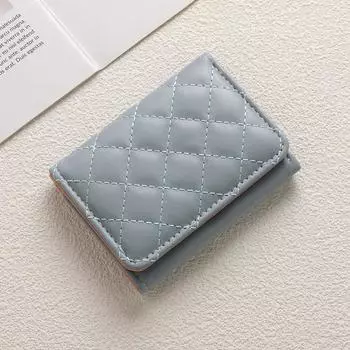 Портативный клетчатый кошелек, практичный, элегантный, модный, короткий, классический, из искусственной кожи, для повседневного ношения небесно-голубой