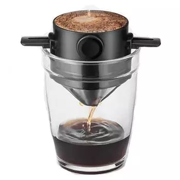 Портативный кофейный фильтр из нержавеющей стали, капельный держатель для кофе, воронка, корзины, многоразовый заварочный узел и подставка для кофе чёрный