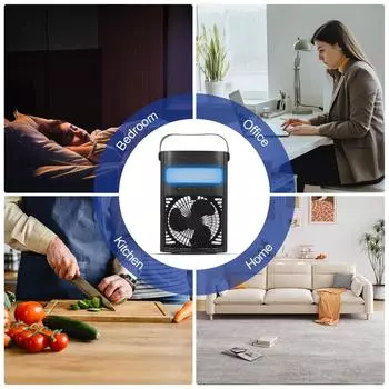 Портативный кондиционер, вентилятор охлаждения, испарительный охладитель воздуха переменного тока, 7 цветов светодиодной подсветки, таймер на 2/4 часа, 3 скорости, 3 режима распыления увлажнителя чёрный