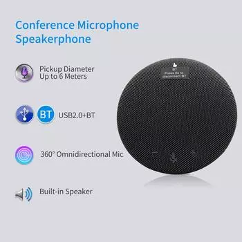 Портативный конференц-микрофон BT, громкая связь, встроенный динамик, всенаправленный микрофон на 360 градусов с отключением звука USB&BT