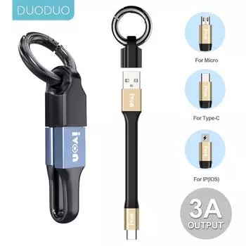 Портативный короткий мини-брелок для передачи данных 2 в 1 USB для iPhone Samsung Xiaomi 3A, кабель для быстрой зарядки Micro USB C Type C 11.5cm-For Micro USB синий