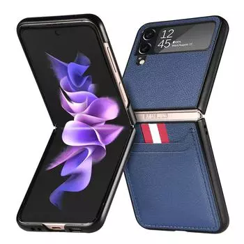 Портативный кожаный чехол с отделением для карт для Samsung Galaxy Z Flip 4 Flip4 Flip 3 Flip3 5g Zflip4, сумка для мобильного телефона с защитой от царапин for Samsung Z Flip 3 синий
