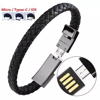 Портативный кожаный мини-браслет Micro USB для использования на открытом воздухе, зарядное устройство, кабель для зарядки данных, шнур синхронизации для iPhone6 6s, телефонный кабель Android Type-C