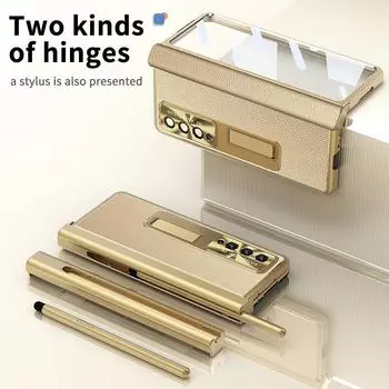 Портативный кожаный защитный чехол с подставкой для Samsung Galaxy Z Fold 4 Fold4 5g Fold3 Fold 3 Zfold4 Чехлы из закаленного стекла for Samsung Z Fold 3 серебряный