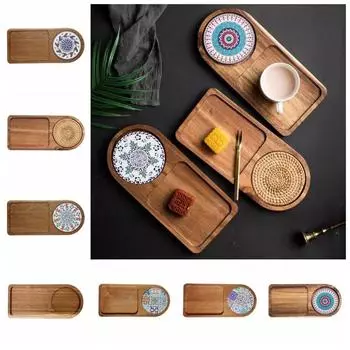 Портативный кухонный поднос для сервировки Съемная подставка для блюд Деревянная сервировочная тарелка Тарелка для сухофруктов Кухня Style 7