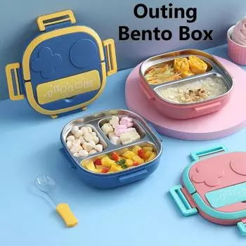 Портативный ланч-бокс Bento Box из нержавеющей стали, квадратный, однотонный, для детей, школьников, походов, пикников, контейнер для еды