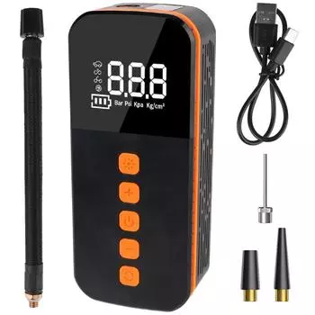 Портативный манометр для шин 5 В/1 А, беспроводной ЖК-дисплей со светодиодной подсветкой, цифровой портативный насос для накачивания шин, воздушный компрессор 17 л/мин, насос для накачивания шин Black