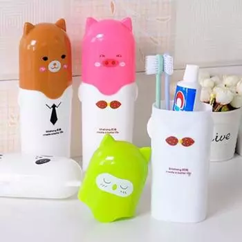 Портативный милый мультяшный дорожный ящик для хранения зубной щетки и зубной пасты с крышкой Товары со скидкой