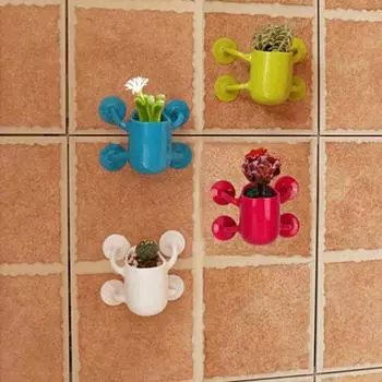Портативный мини-цветочный горшок, настенный цветочный горшок, украшение для домашнего офиса с присоской зелёный