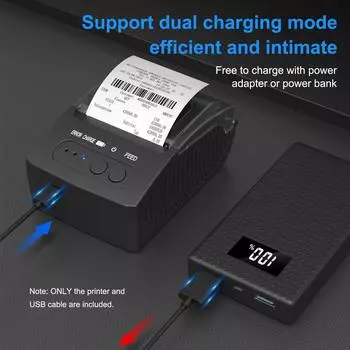 Портативный мини-термочековый принтер Bisofice 58 мм, подключение USB и BT, 2 дюйма, беспроводной принтер B-2 чёрный