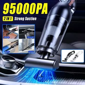 Портативный мощный пылесос для дома и офиса, для влажной и сухой уборки, USB перезаряжаемый, мощность всасывания 95000 Па, автомобильный ручной пылесос чёрный