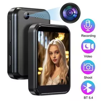 Портативный MP3-плеер Bluetooth 5.4 HiFi музыкальный плеер MP3 Walkman сенсорный экран встроенный динамик диктофон камера воспроизведение видео FM чёрный