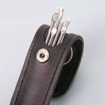 Портативный набор для чистки ушей из 6 предметов со спиральными пружинными ушными палочками, инструмент для удаления ушной серы из углеродистой стали для гигиены дома и во время путешествий Style F чёрный