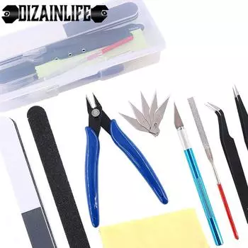 Портативный набор инструментов для моделирования с ящиком для хранения. Базовая сборка моделей. Пинцет. Плоскогубцы. Наждачная бумага для ремонта и сборки моделей.