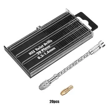 Портативный набор инструментов Micro Mini, маленькая ручная дрель и 20 спиральных сверл 0,3-1,6 мм