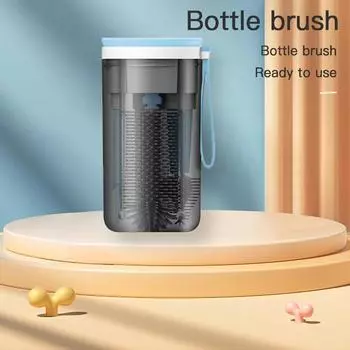 Портативный набор щеток для детских бутылочек Силиконовая щетка для детских бутылочек Щетка для соски Щетка-соломинка Дорожная портативная стойка для слива синий