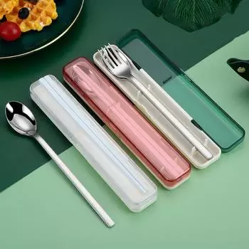 Портативный набор столовых приборов из нержавеющей стали для пикника на открытом воздухе, вилка, ложка, палочки для еды, столовые приборы, набор с коробкой, кухонные принадлежности