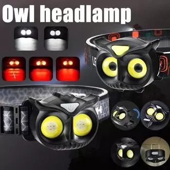 Портативный налобный фонарь для кемпинга Owl с несколькими режимами освещения, перезаряжаемый, с датчиком человеческого тела, сильным магнитным предупреждающим фонарем